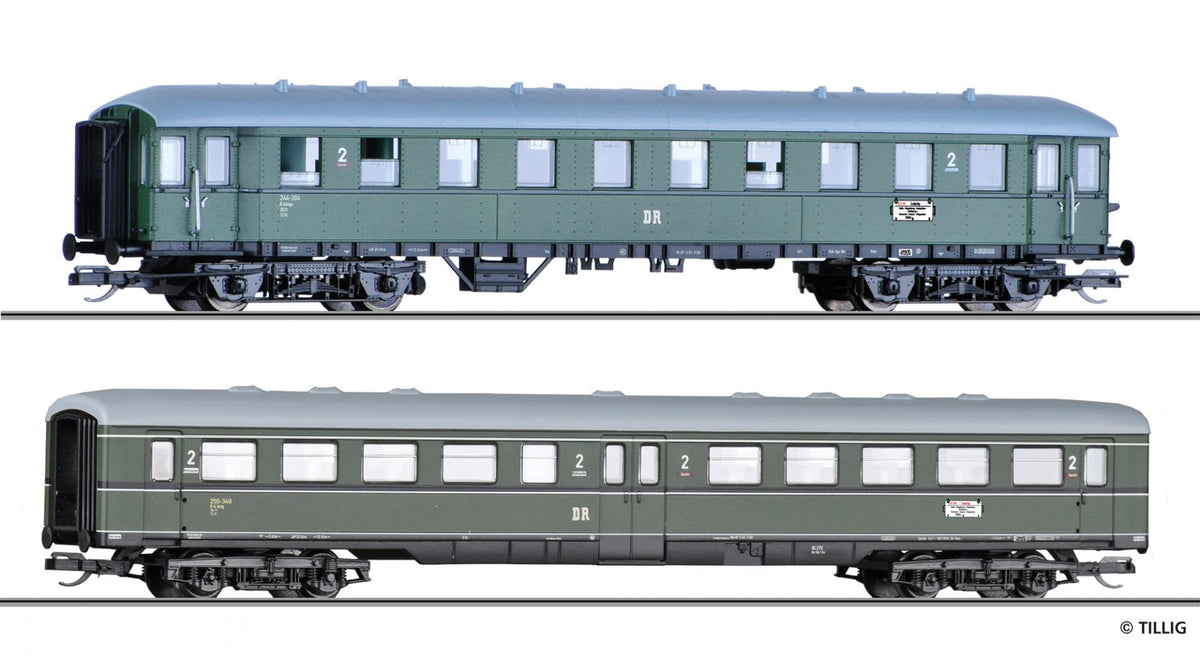 Tillig 01084, 2er Set Personenwagen 'D 118 Leipzig-Köln', DR, Ep.III / TT