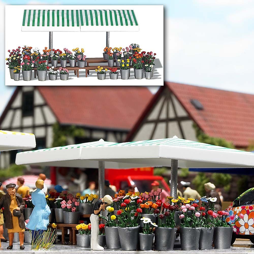 Busch 1072, Marktstand »Blumen«, Bausatz / H0