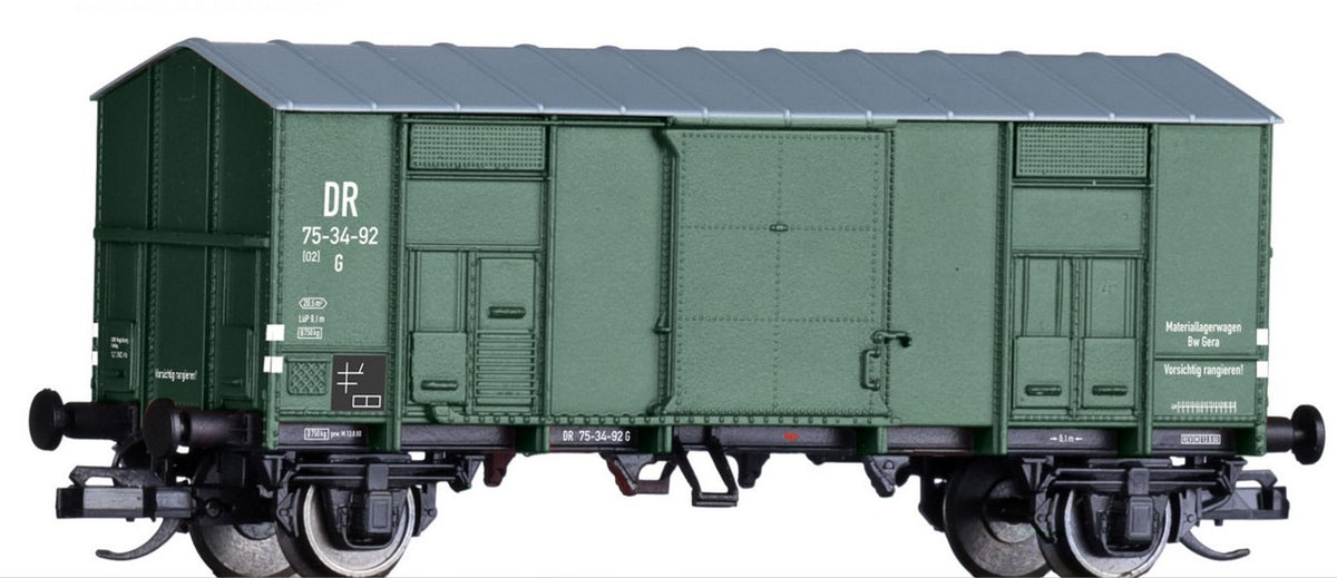 Tillig 14889, Ged. Güterwagen als Materiallagerwagen, DR, Ep.III / TT