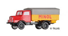 Tillig, 19077, LKW H3A Hochbordpritsche/Plane 'MINOL' / TT