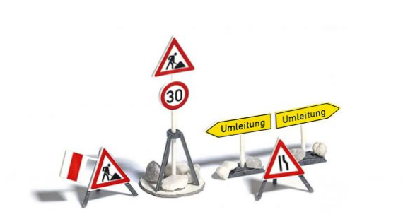 BUSCH 7789 Baustellenschilder – Mobiles Verkehrsschild-Set, Spur H0
