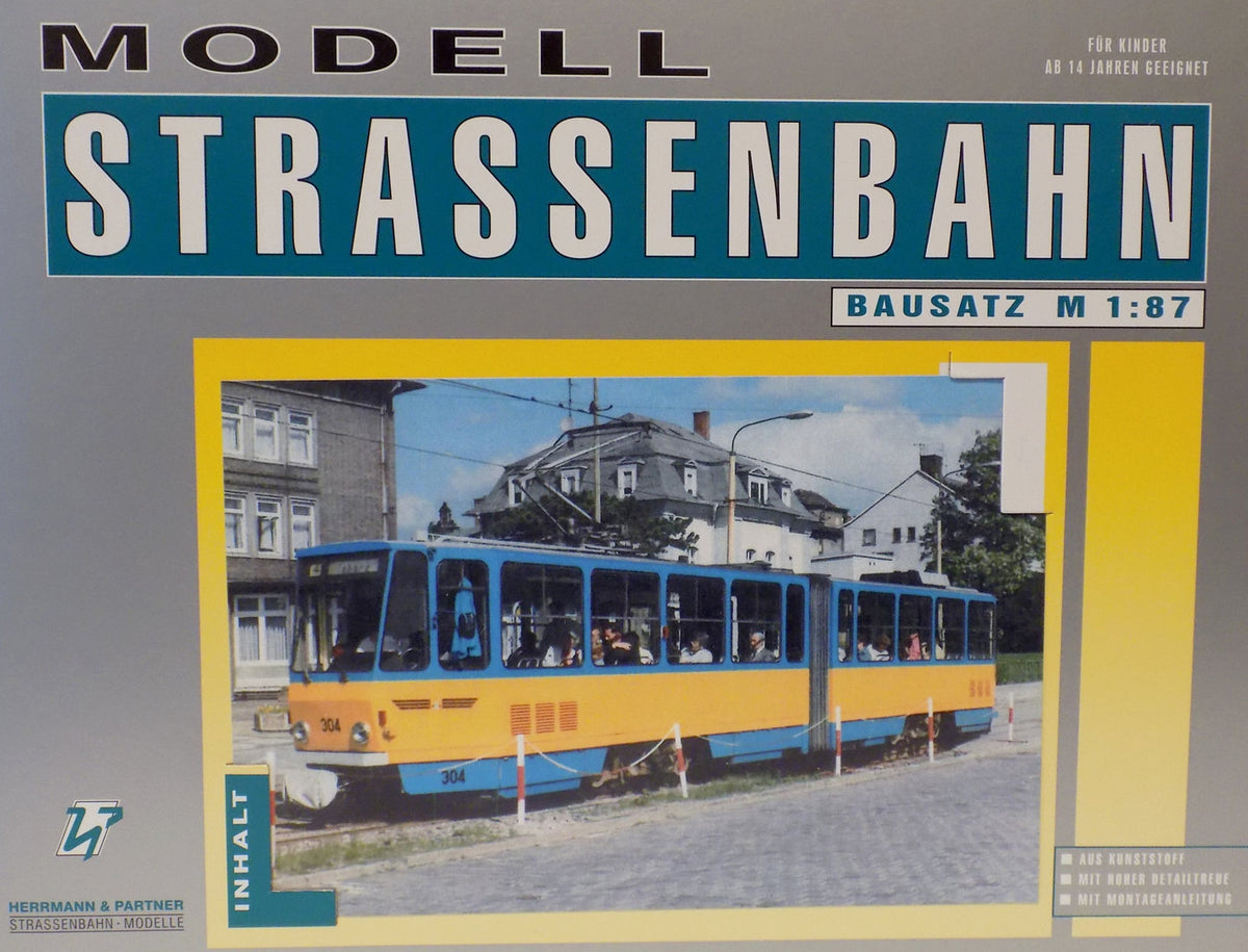 Herrmann & Partner 22075/D, Straßenbahn KT4D Typ Gotha blau /gelb, Bausatz / H0m