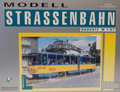 Herrmann & Partner 22075/D, Straßenbahn KT4D Typ Gotha blau /gelb, Bausatz / H0m