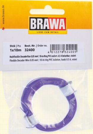 Brawa, 32400, HOCHFLEXIBLE DECODERLITZE, 0,05 MM², LILA