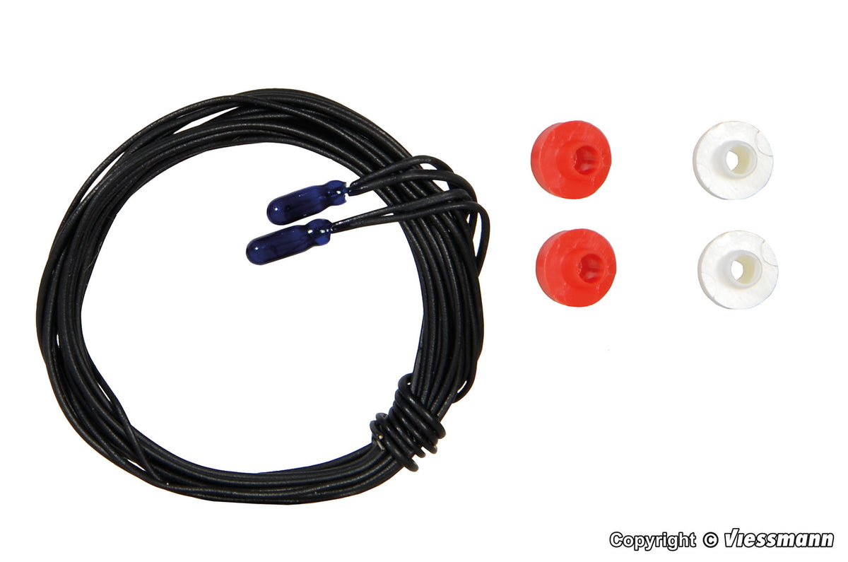 Viessmann 3506, Glühlampen blau T1/2, Ø 1,8 mm, 16 V, 30 mA, 2 Kabel, 2 Stück , / -