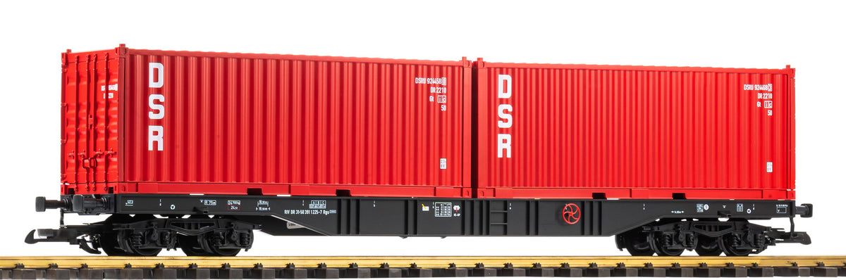 Piko 37755, Containertragwagen mit 2x 20' Containern 'DSR', DR, Ep.IV / G