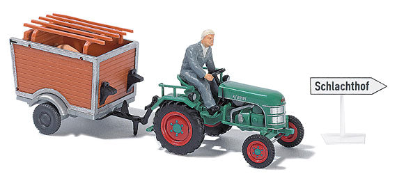 Busch 40051 Traktor Kramer KL 11 mit Bauer und Anhänger / H0