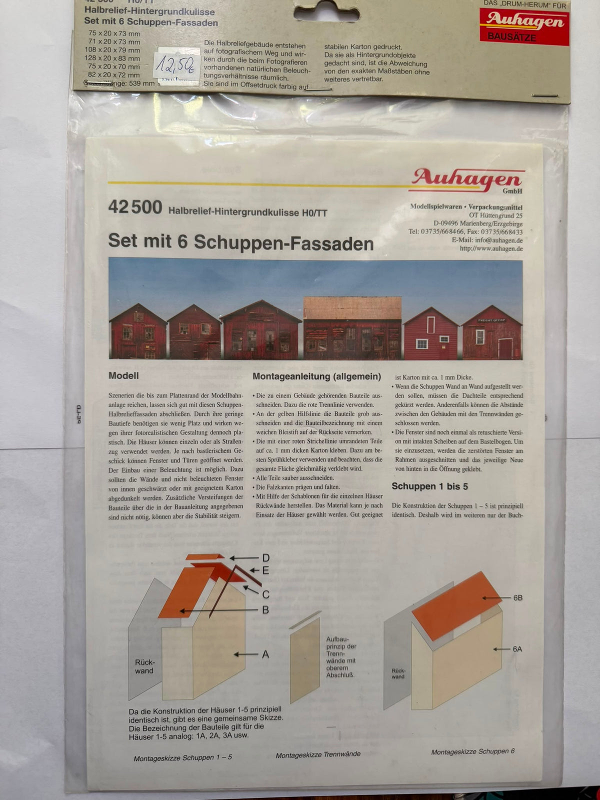 Auhagen 42500, Halbrelief-Hintergrundkulisse, Set mit 6 Schuppen-Fassaden / H0 -TT