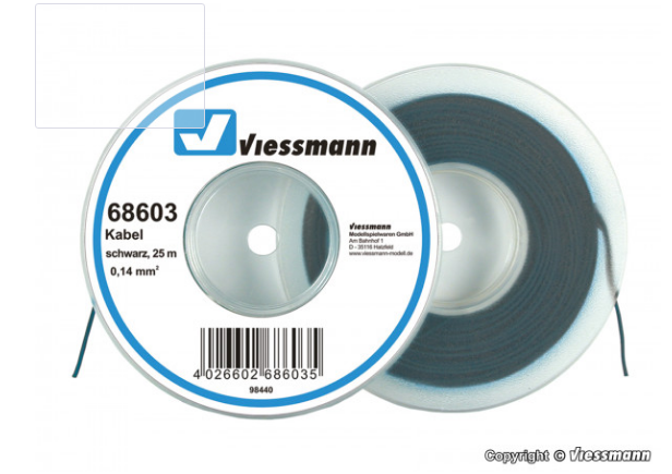 Viessmann 68603, Kabel auf Abrollspule 0,14 mm², schwarz, 25 m