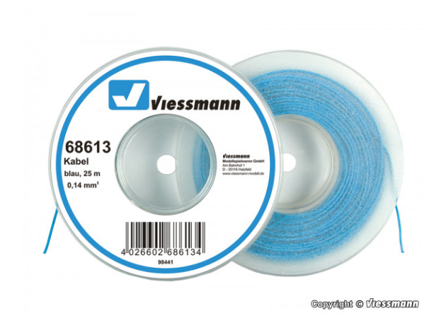 Viessmann 68613, Kabel auf Abrollspule 0,14 mm², blau, 25 m