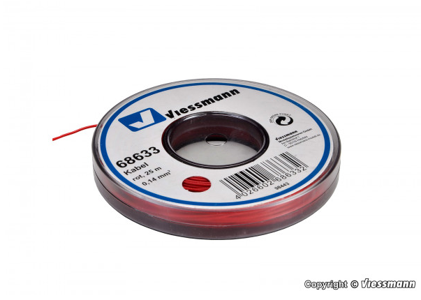 Viessmann 68633, Kabel auf Abrollspule 0,14 mm², rot, 25 m