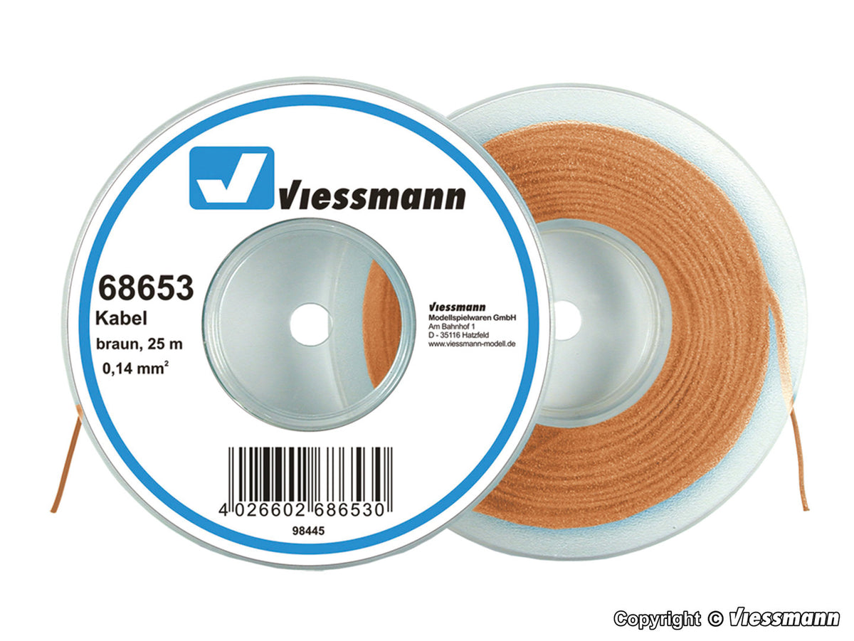 Viessmann 68653, Kabel auf Abrollspule 0,14 mm², braun, 25 m