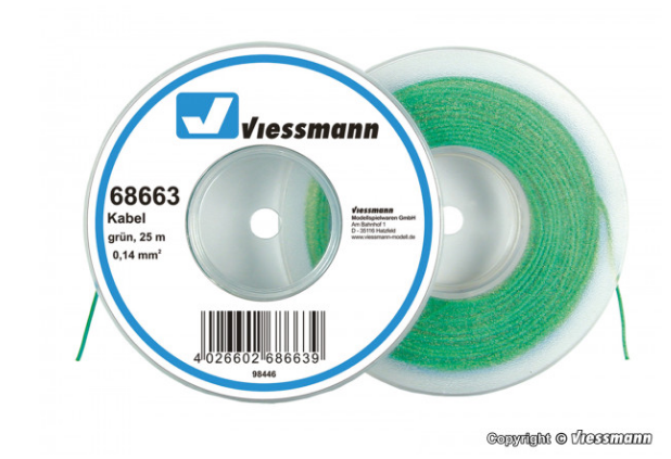Viessmann 68663, Kabel auf Abrollspule 0,14 mm², grün, 25 m