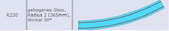 Kühn, 72230, Gebogenes Gleis R230, R=365mm, 30'