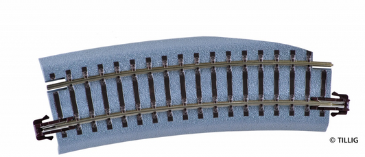 Tillig, 83730, Geb. Bettungsgleis BR22k, links, R353, 15', braune Schwellen