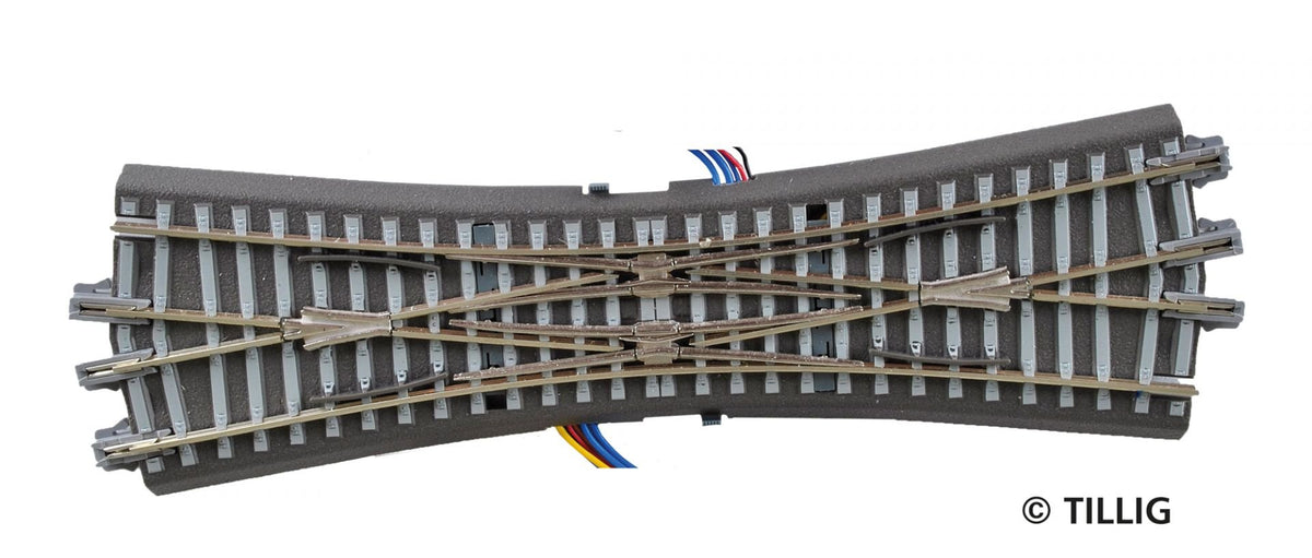 Tillig 83790, Doppelkreuzungsweiche mit Antrieb, Bettungsgleis grau / TT - H0m