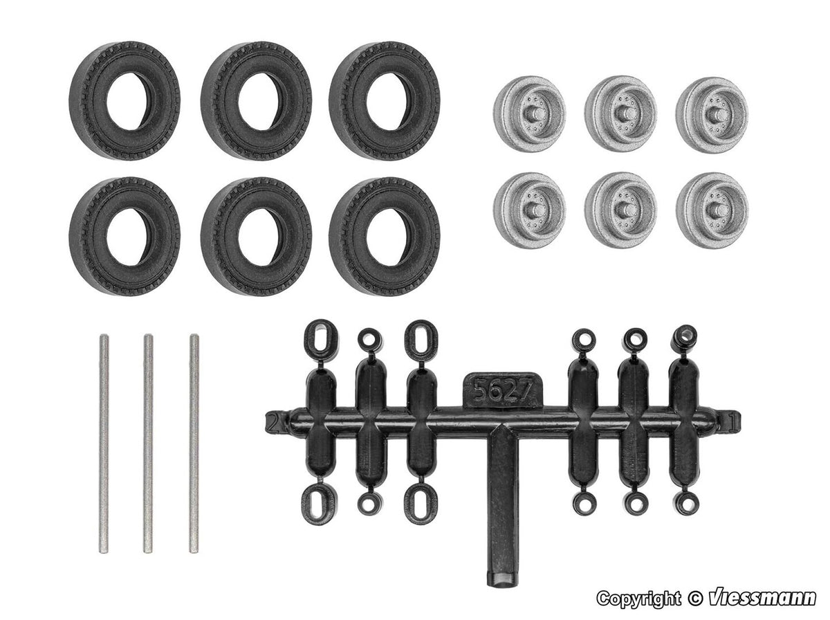 Viessmann, 8422, CarMotion Nachrüst-Set für kibri Anhänger und Auflieger, Einfachbereifung / H0