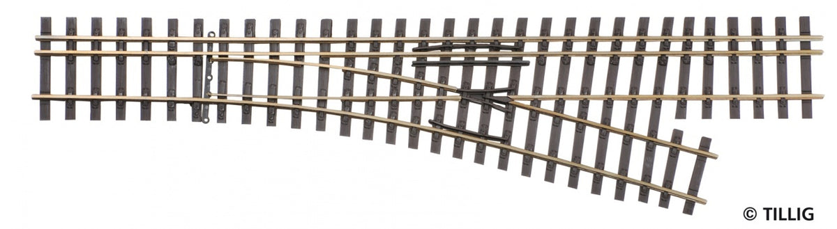 Tillig 85193, Dreischienen-Schmalspurweiche H0/H0m-H0m, rechts, / H0 - H0m