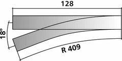 Tillig 85637, Weiche rechts 18°, Abzweig 18°, Radius 409, Länge 128 mm / H0e