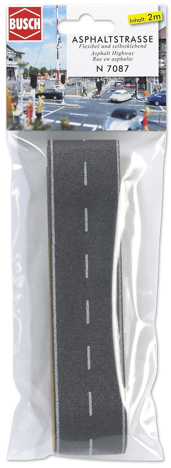 BUSCH 7087 Asphaltstraße – Straßenband mit Markierungen, Spur N