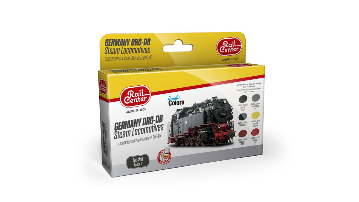 AMMO 4601005 – R-1005 Deutsche DRG-DB Dampflok, Epoche II – Farb-Set, 6 Acrylfarben à 15 ml