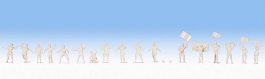 NOCH 14986 Unbemalte Fußballer und Fans – 17 Figuren, Spur H0, 1:87