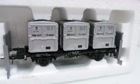 ROCO 46524 Behältertragwagen „Von Haus zu Haus“ – DB, Bts 50, Epoche III, Spur H0