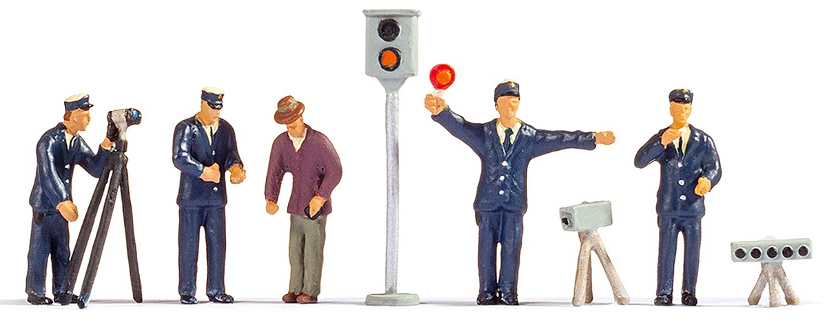 NOCH 36100 Polizisten – 5 handbemalte Figuren mit Radarkontrolle, Spur N