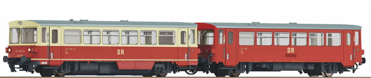Roco 7780006, Dieseltriebwagen 174 001-8 mit Beiwagen der DR, Ep. IV / TT