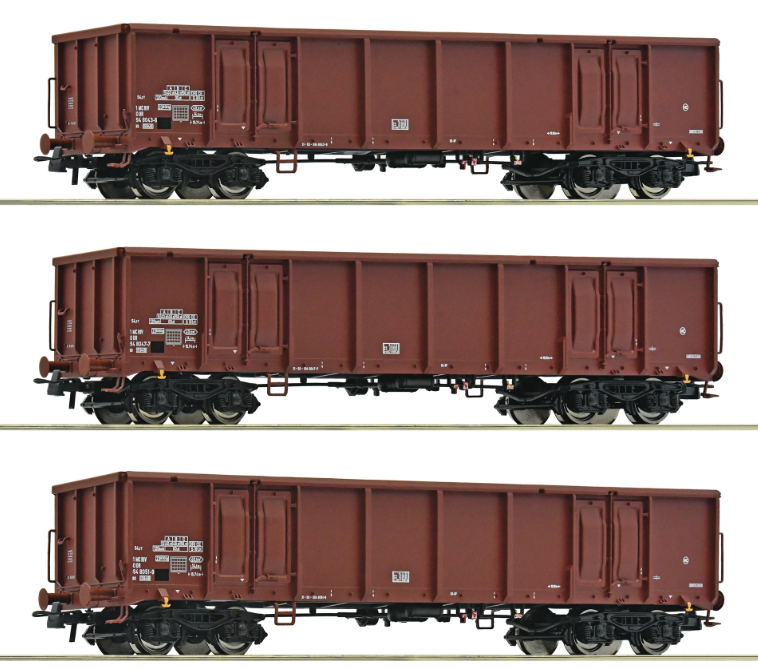Roco 6600103 3-tlg. Set Offene Güterwagen DR Epoche IV H0
