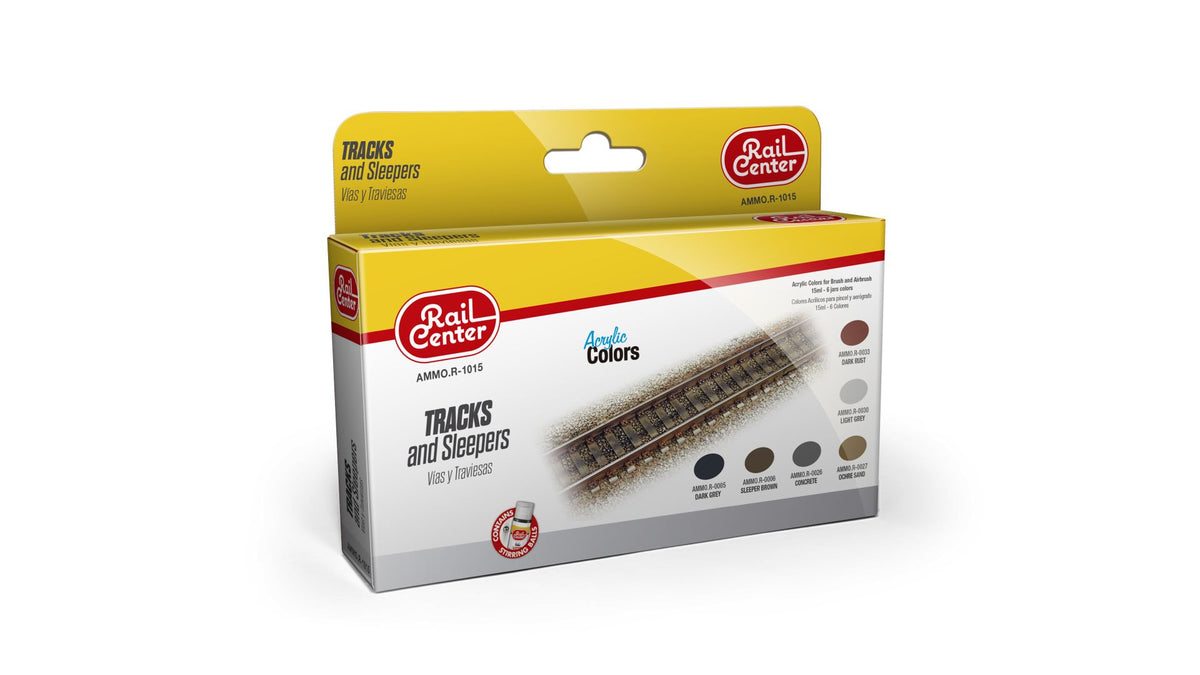 AMMO 4601015 – R-1015 Gleise und Schwellen – Farb-Set, 6 Acrylfarben à 15 ml
