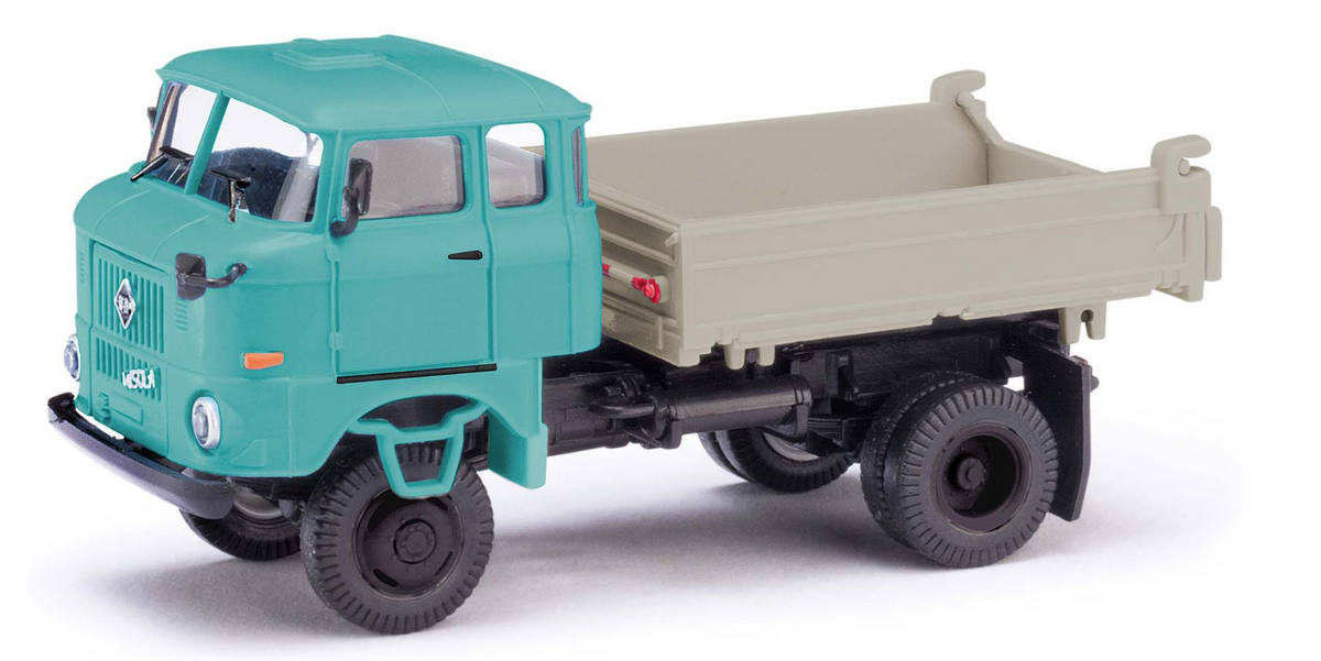 BUSCH 95287 IFA W50 LA/3SK Dreiseitenkipper „Speditionskabine“ – Graublau, Spur H0, 1:87
